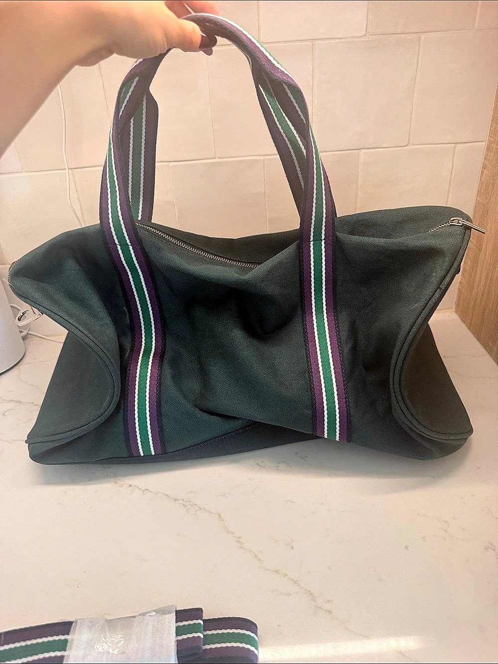 Wimbledon SW19 Duffle Bag in Green & Purple - Picture 4 of 7